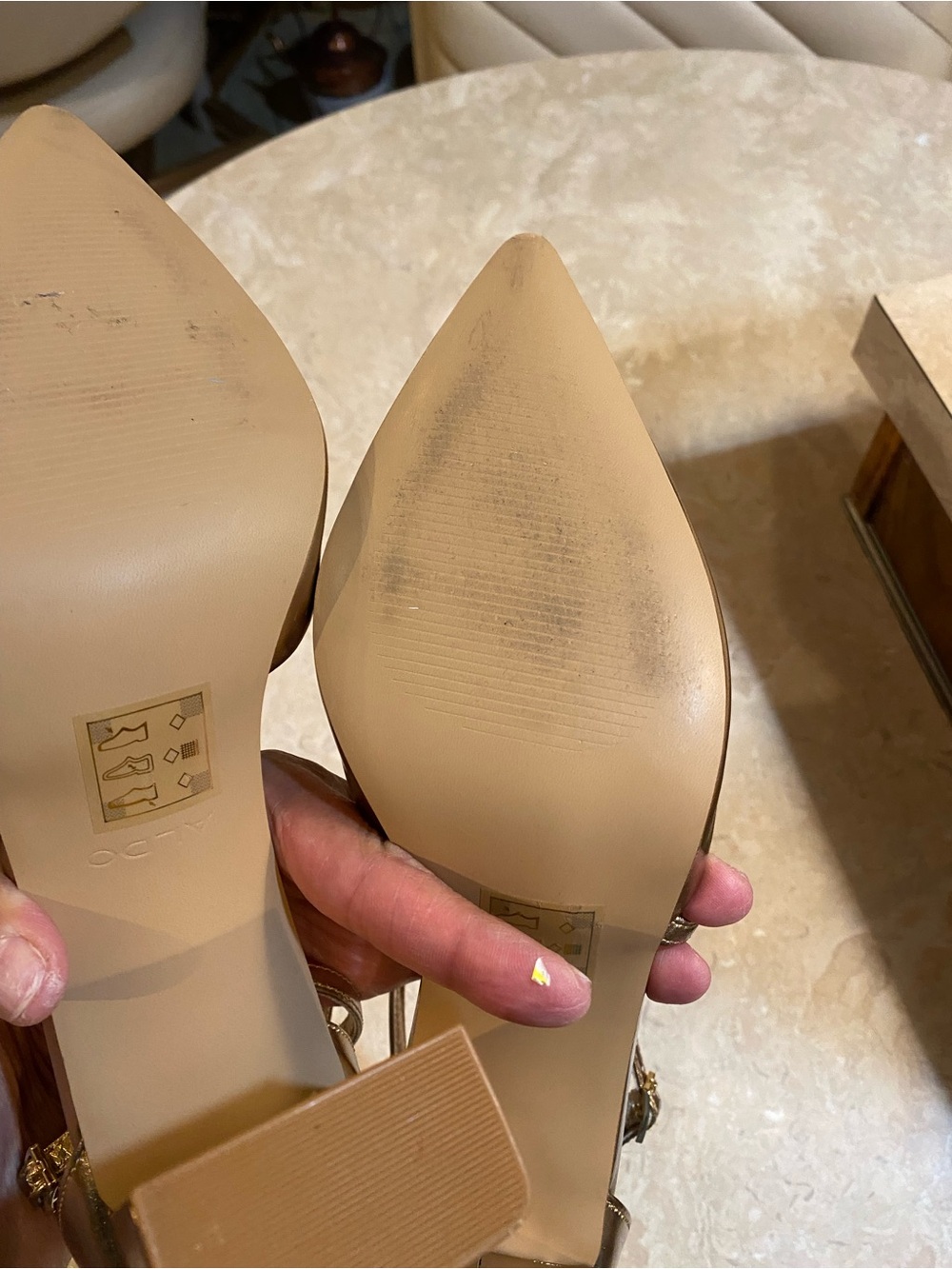 Aldo Metallic Bronze Pointed-Toe Ankle-Strap Heels - Picture 6 of 9